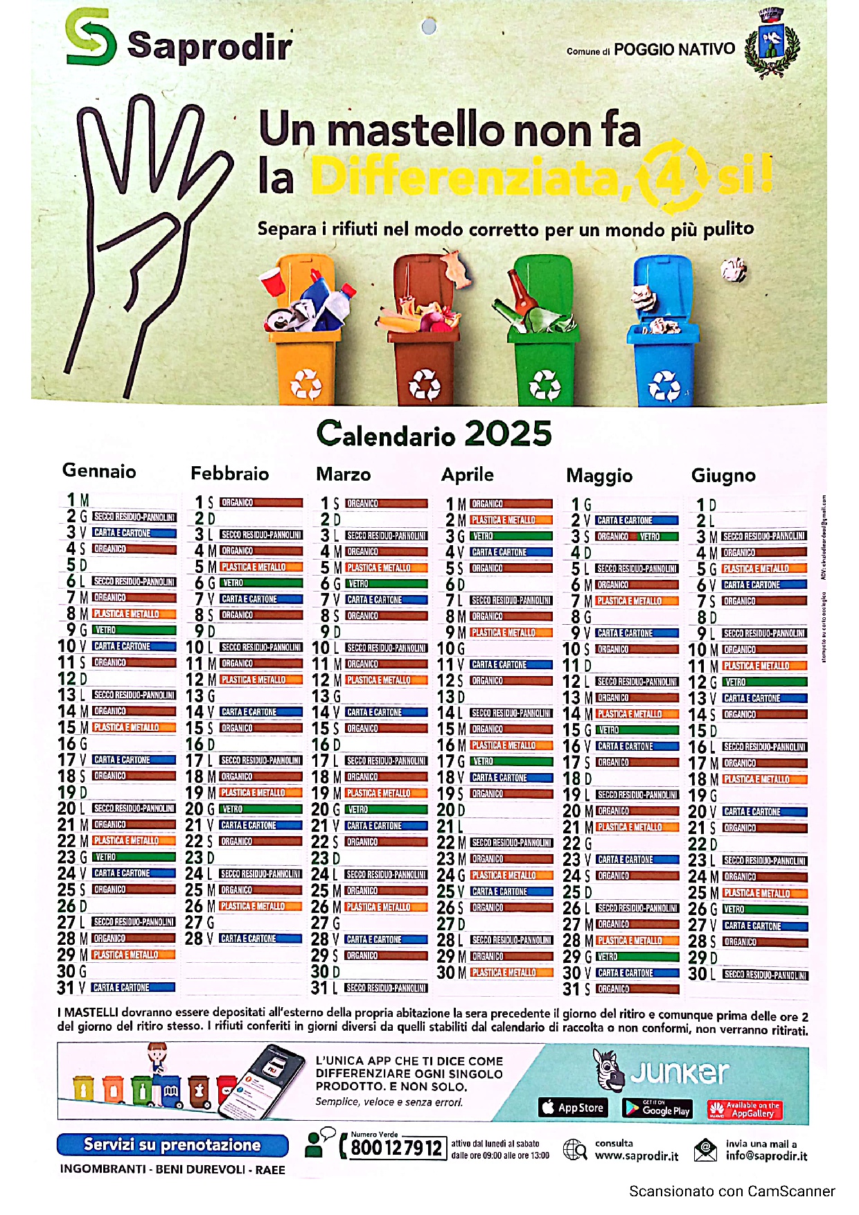 Calendario raccolta differenziata SAPRODIR 2025